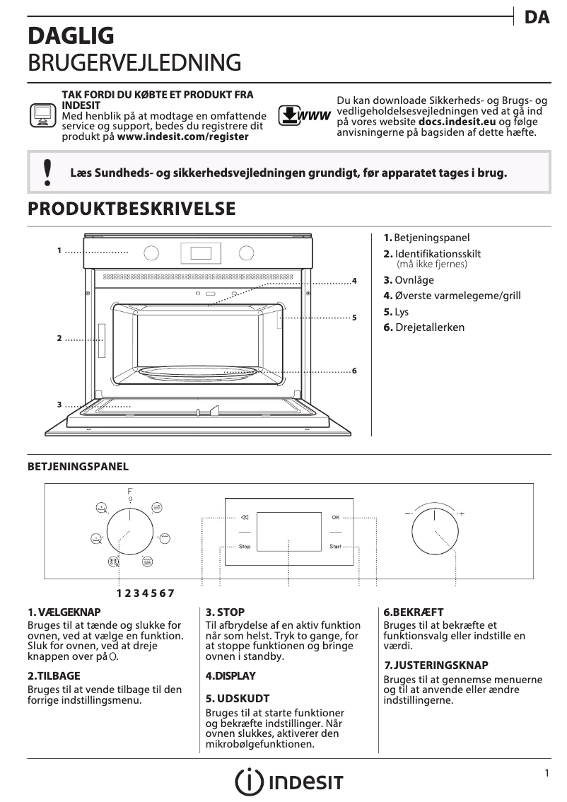 Page 1 de la notice Manuel utilisateur Indesit MWI 4343 BL