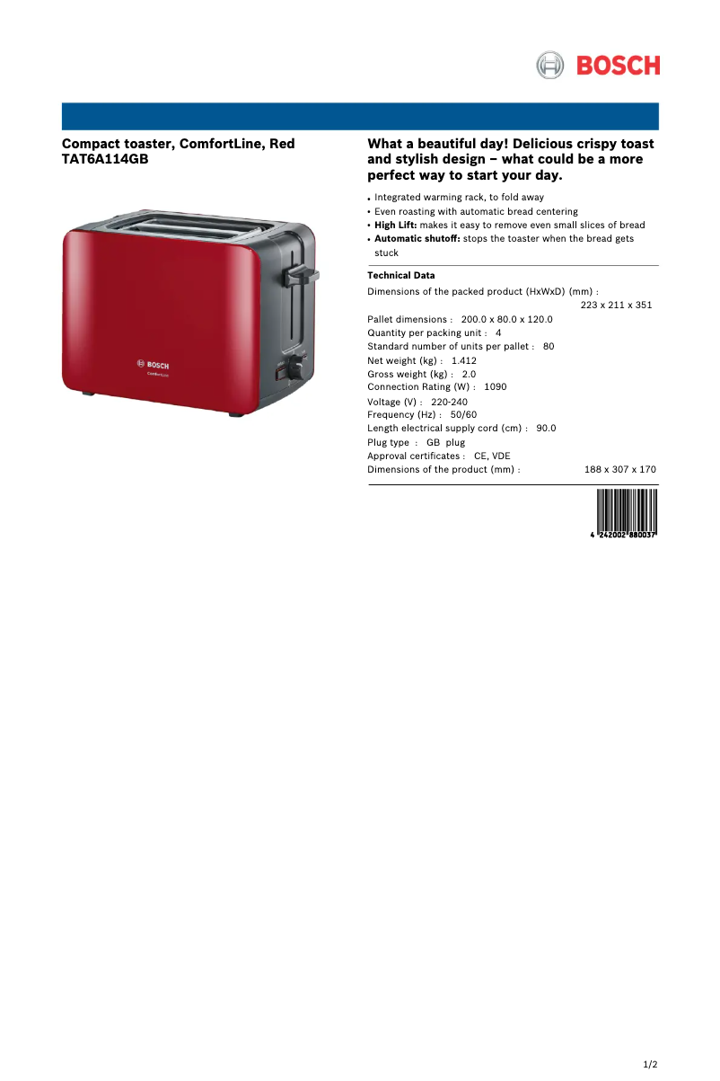 Image de la première page du manuel de l'appareil ComfortLine TAT6A114GB