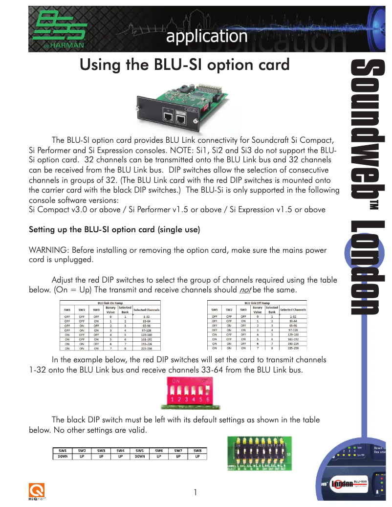 Page n°1 - Manuel utilisateur BSS Audio Soundweb London BLU-SI