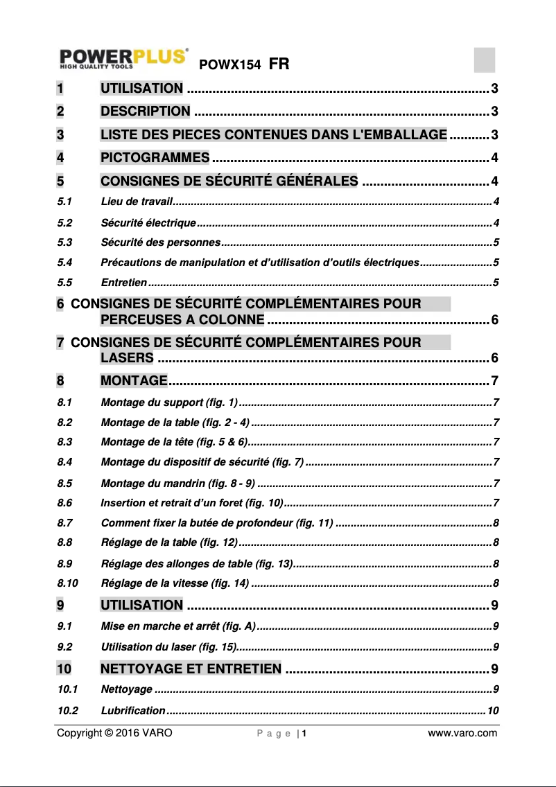 Image de la première page du manuel de l'appareil POWX154