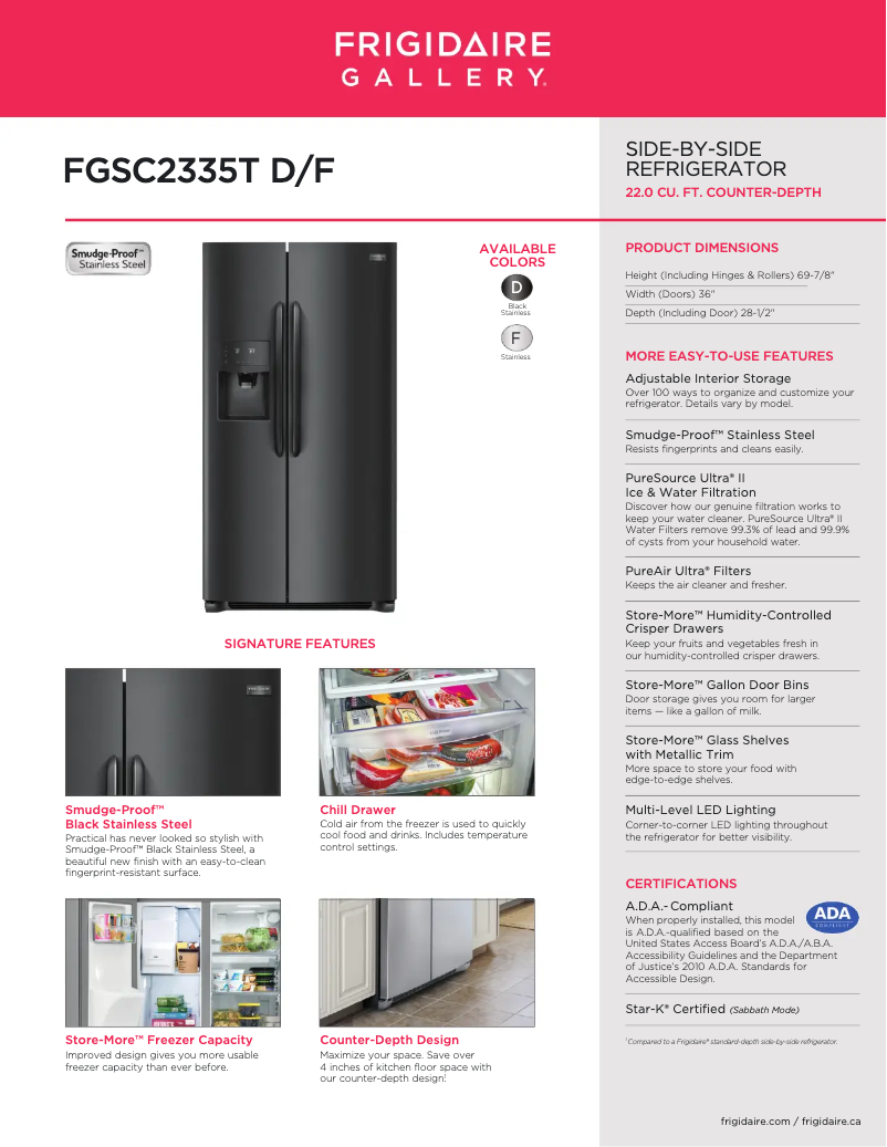 Página 1 del manual Ficha técnica Frigidaire FGSC2335TD