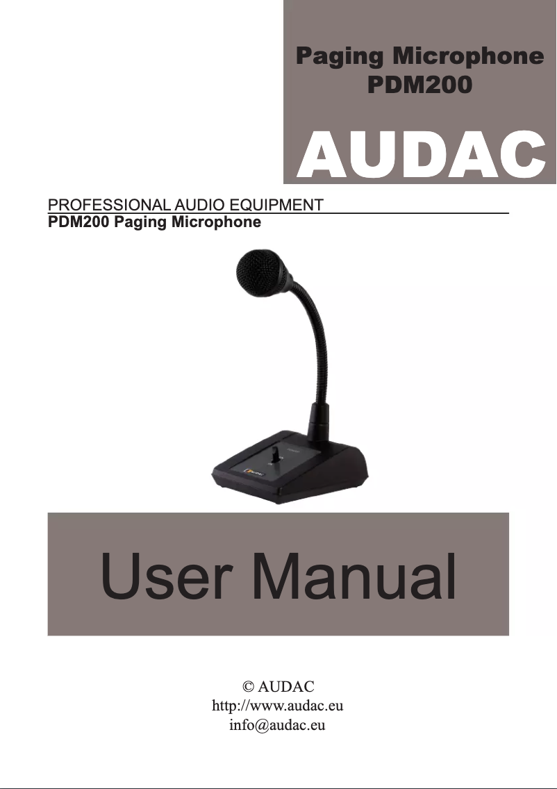 Page 1 of the manual User Manual Audac PDM200