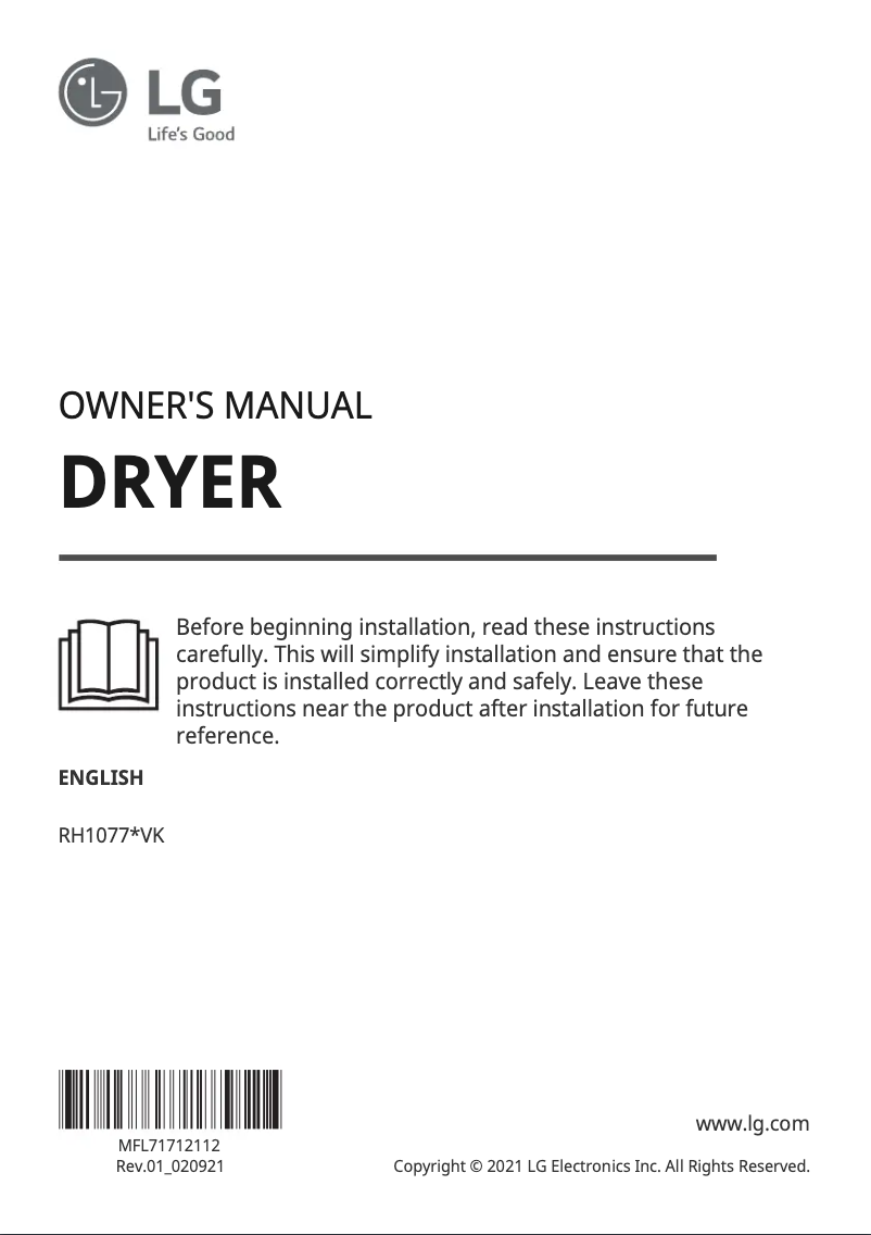 Page 1 de la notice Manuel utilisateur LG RH1077SVK