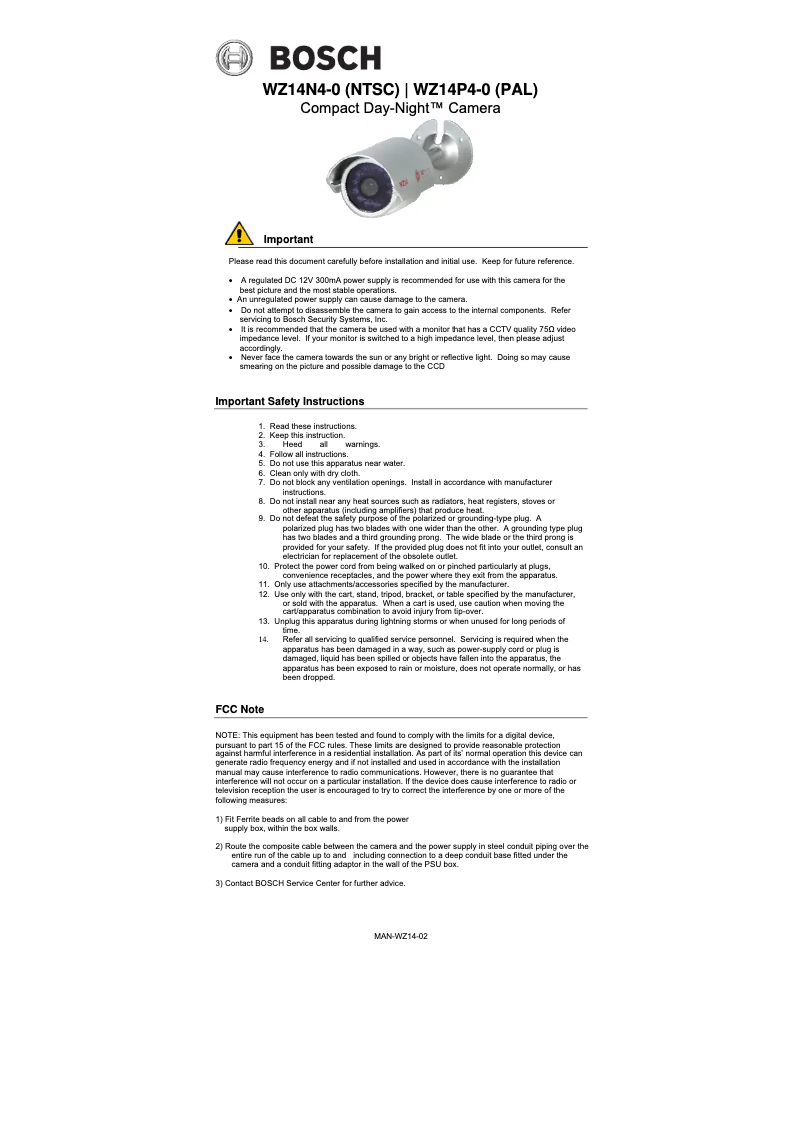 Image de la première page du manuel de l'appareil WZ14N4-0