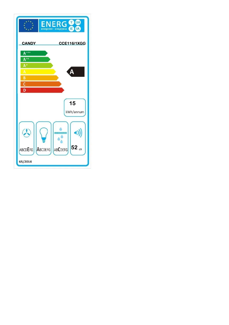 Page 1 de la notice Label énergétique Candy CCE116/1XGG