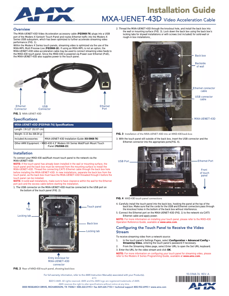 Page n°1 - Manuel utilisateur AMX MXA-UENET-43D