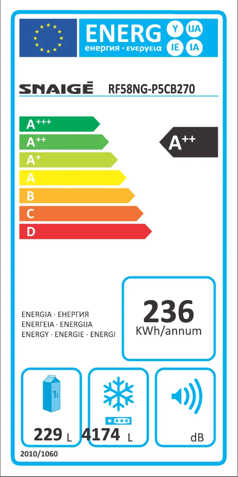 Page n°1 - Label énergétique Snaigė Fresh INN RF58NG-P5CBNF0