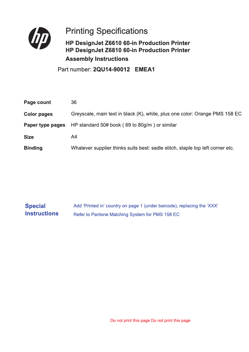 Página 1 del manual Instrucciones / montaje HP DesignJet Z6610