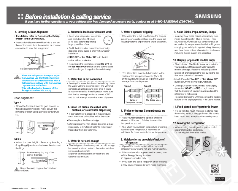 Page 1 de la notice Guide d'installation Samsung RF28HDEDBSR