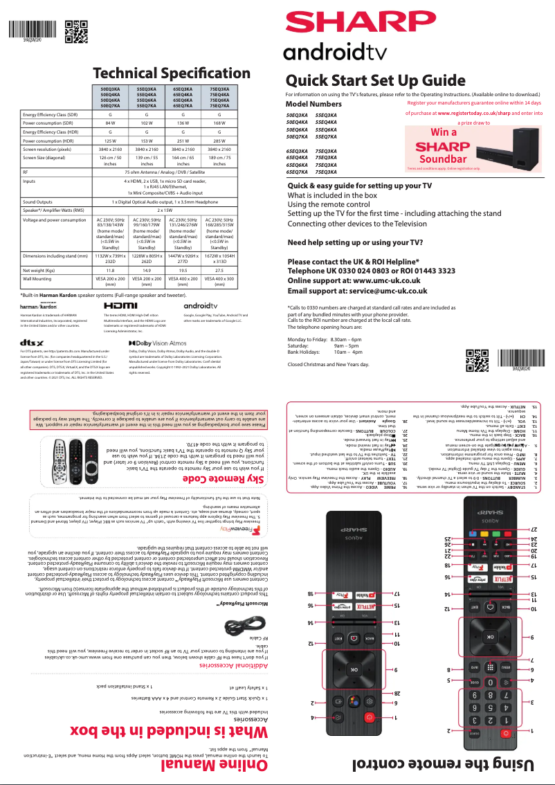 Page 1 de la notice Guide de démarrage rapide Sharp 65EQ3KA