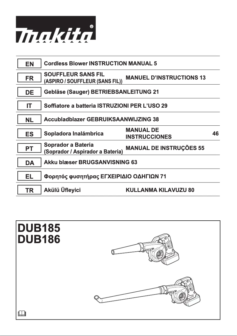 Page 1 de la notice Manuel utilisateur Makita DUB186Z