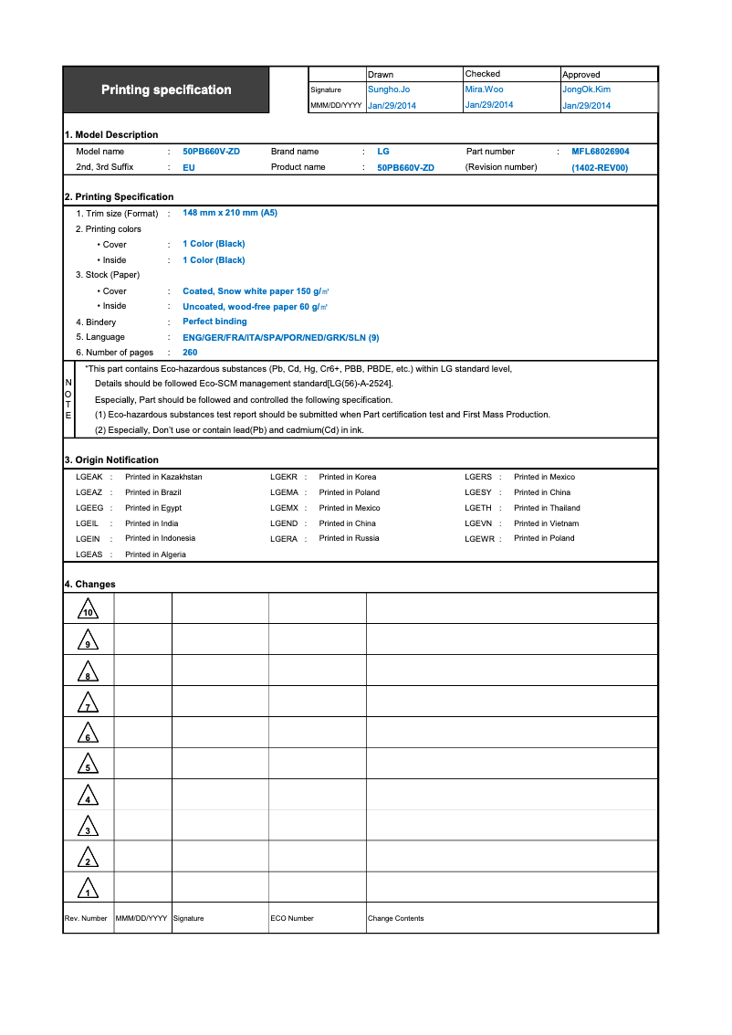 Page n°1 - Manuel utilisateur LG 50PB690V