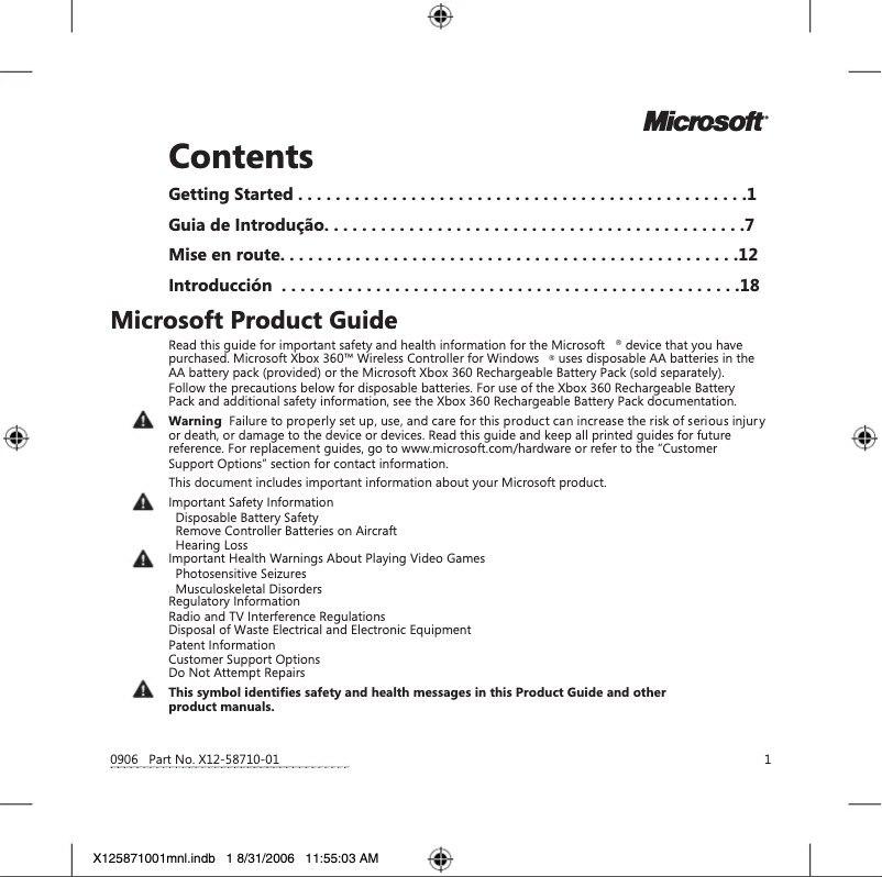 Image de la première page du manuel de l'appareil Wireless Xbox 360 Controller (Windows)