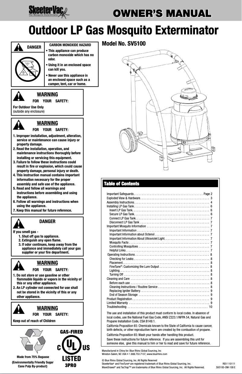 Page 1 de la notice Manuel utilisateur Blue Rhino SV5100