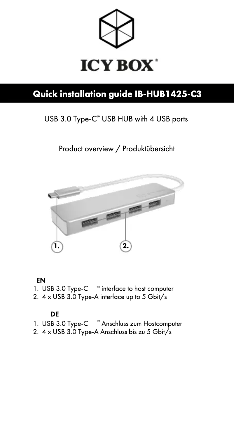 Page n°1 - Mode d'emploi Icy Box IB-HUB1425-C3