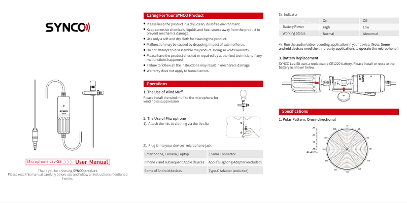 Image de la première page du manuel de l'appareil LAV-S8