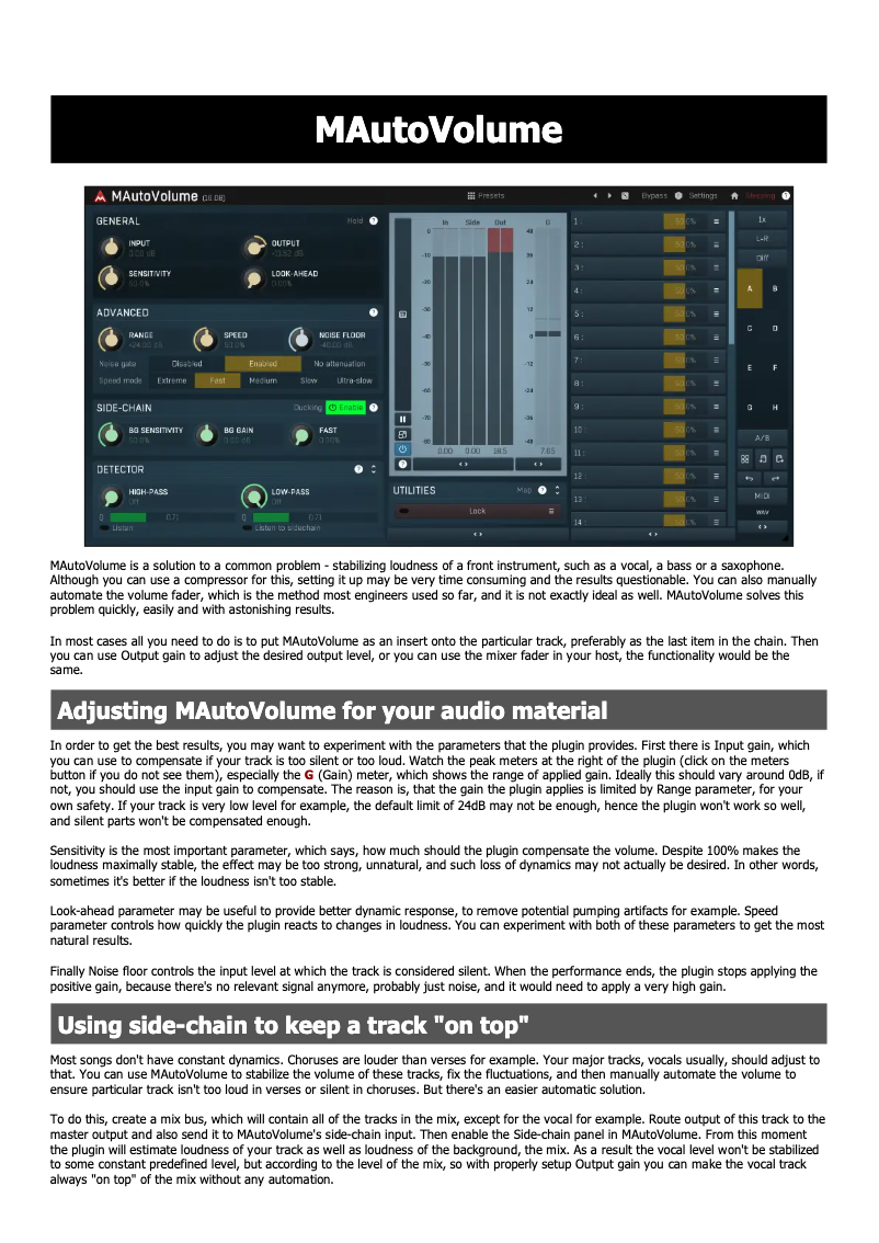 Page n°1 - Manuel utilisateur MeldaProduction MAutoVolume