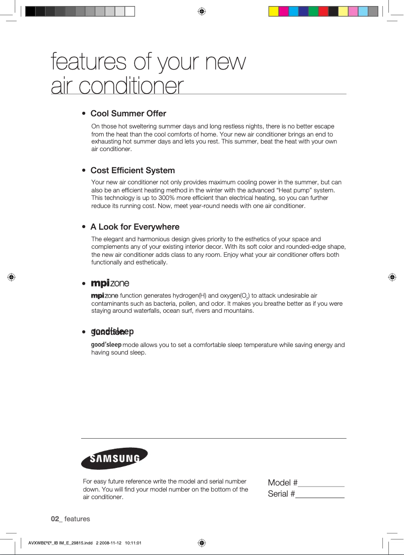 Page 1 de la notice Manuel utilisateur Samsung AVXWNH056EE