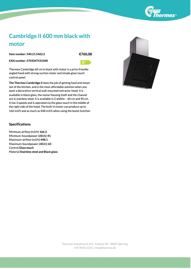 Page 1 de la notice Fiche technique Thermex Cambridge II