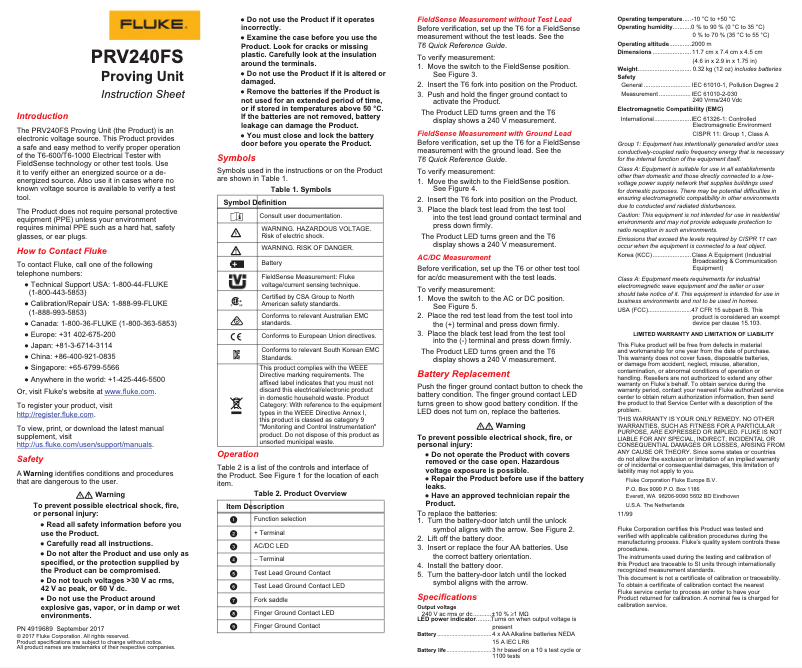 Page n°1 - Instructions / montage Fluke T6-1000