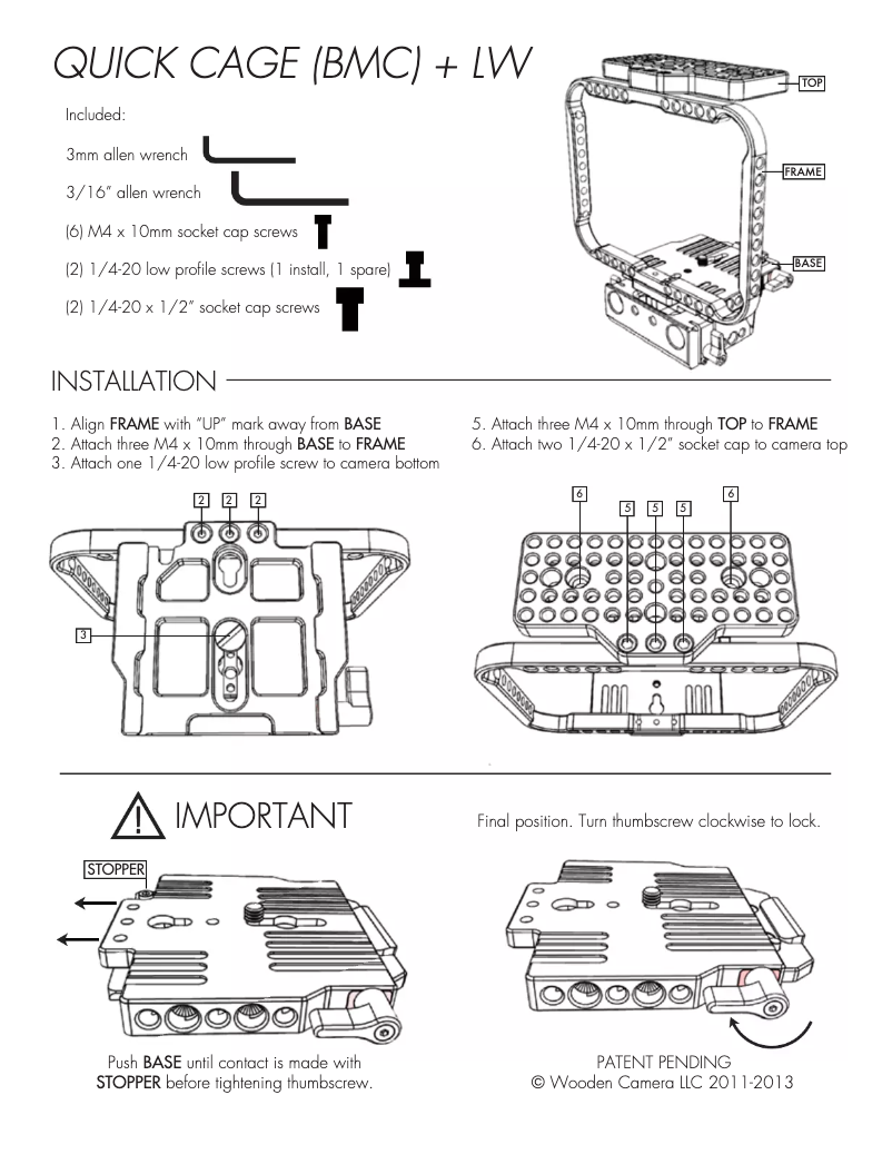 Page 1 de la notice Manuel utilisateur Wooden Camera 162600
