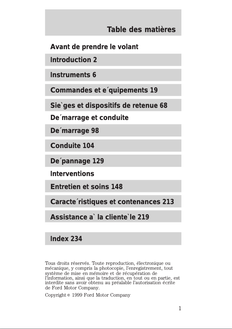 Page n°1 - Manuel utilisateur Ford Mustang (2000)
