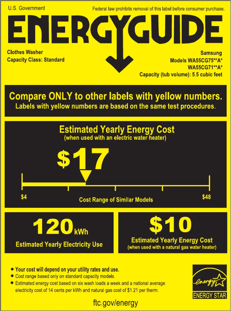 Page 1 de la notice Label énergétique Samsung WA55CG7500AE