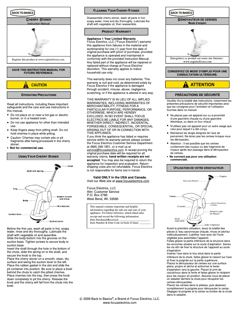 Page n°1 - Manuel utilisateur WestBend Cherry Stoner 63