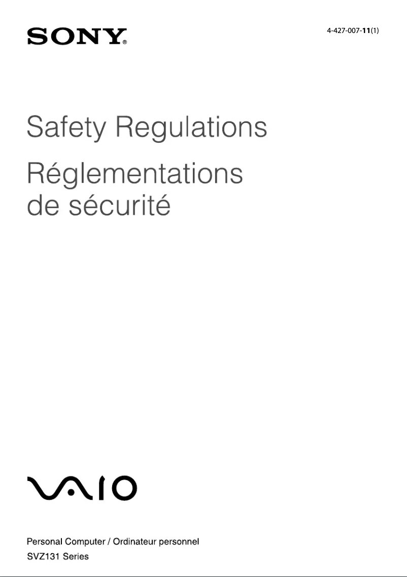 Image de la première page du manuel de l'appareil Vaio SVZ131190S