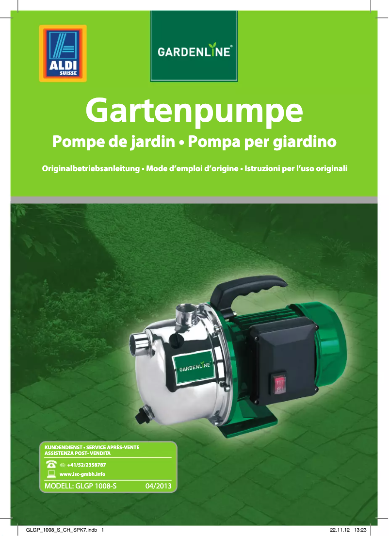 Page n°1 - Manuel utilisateur Gardenline GLGP 1008-S