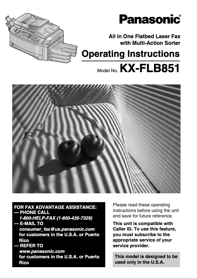 Image de la première page du manuel de l'appareil KX-FLB851