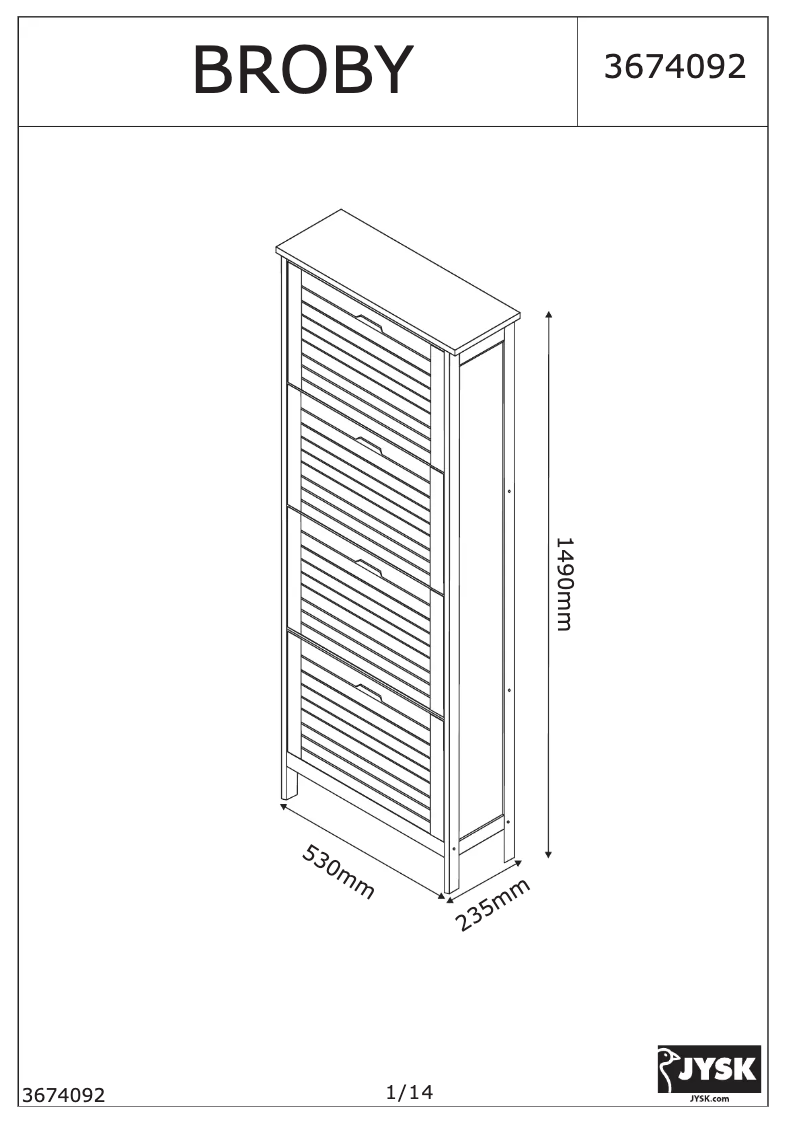 Page 1 de la notice Manuel utilisateur JYSK Broby (53x149x24)