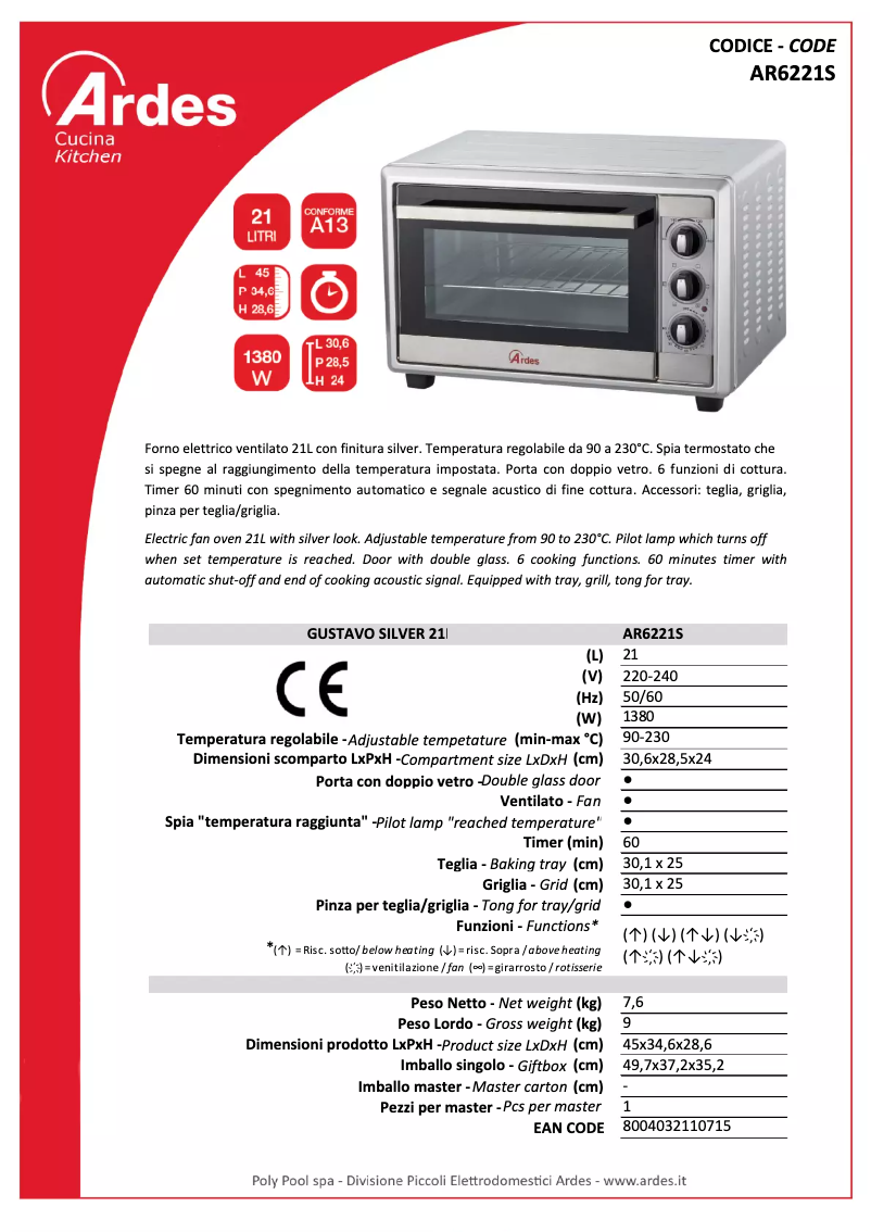 Page n°1 - Fiche technique Ardes AR6221S