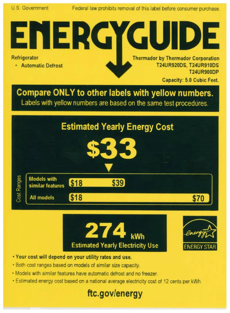 Page 1 de la notice Label énergétique Thermador T24UR900DP