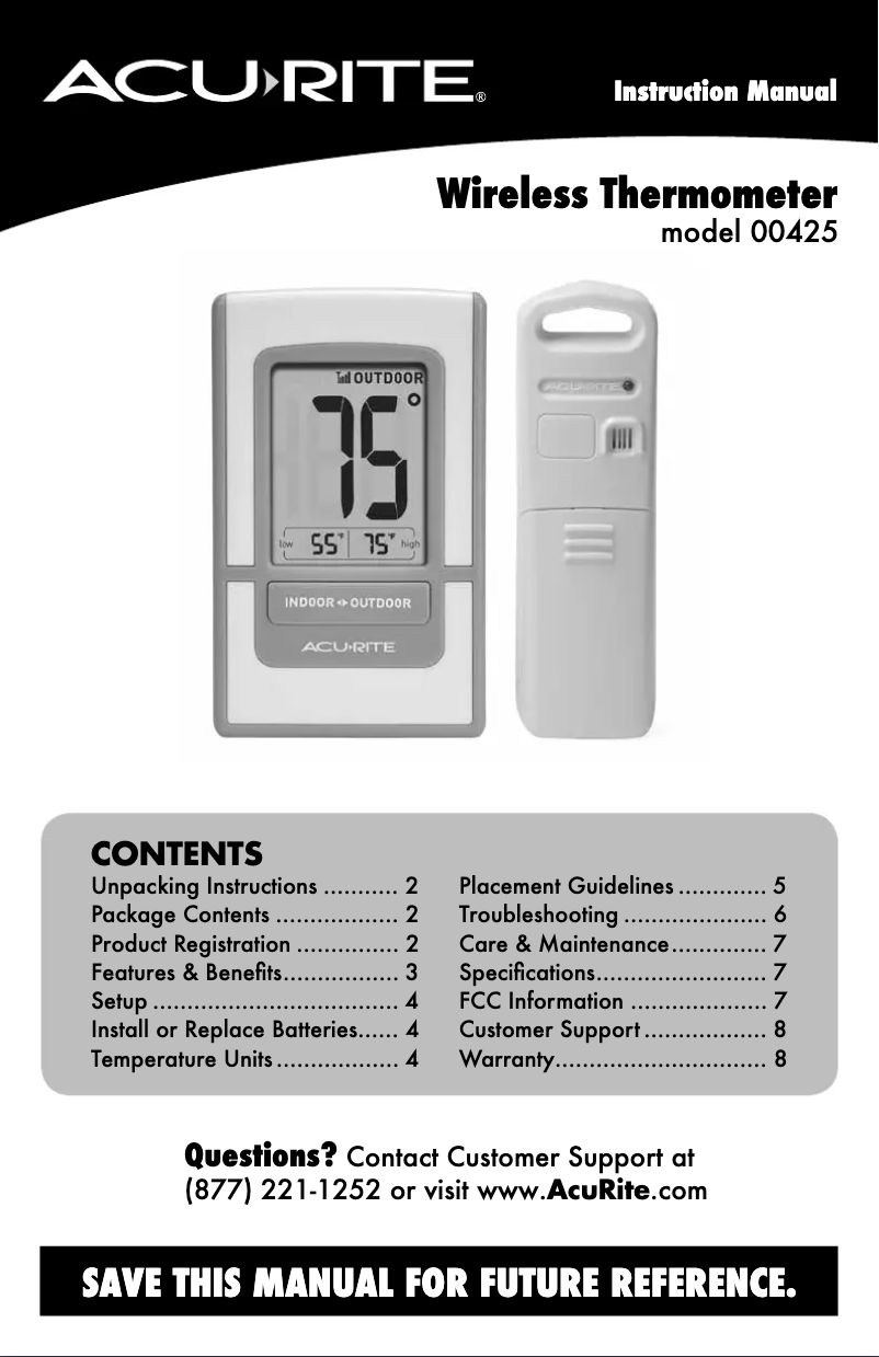 Page 1 de la notice Manuel utilisateur AcuRite 00425A1