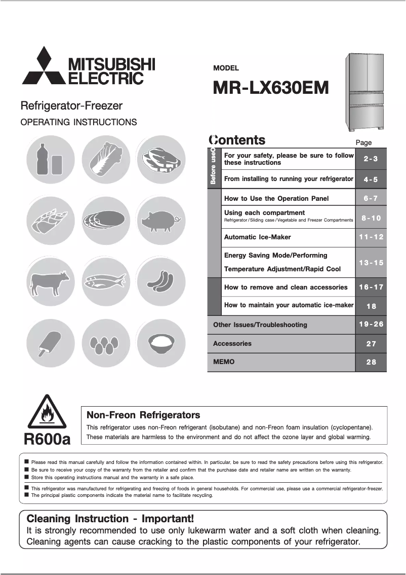 Page 1 de la notice Manuel utilisateur Mitsubishi MR-LX630EM