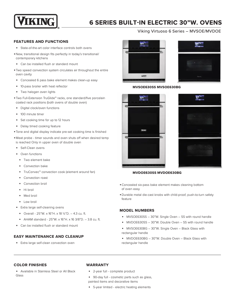 Page 1 de la notice Fiche technique Viking MVDOE630SS