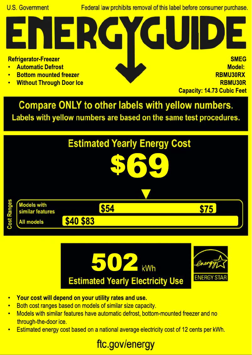 Page n°1 - Label énergétique Smeg RBMU30R