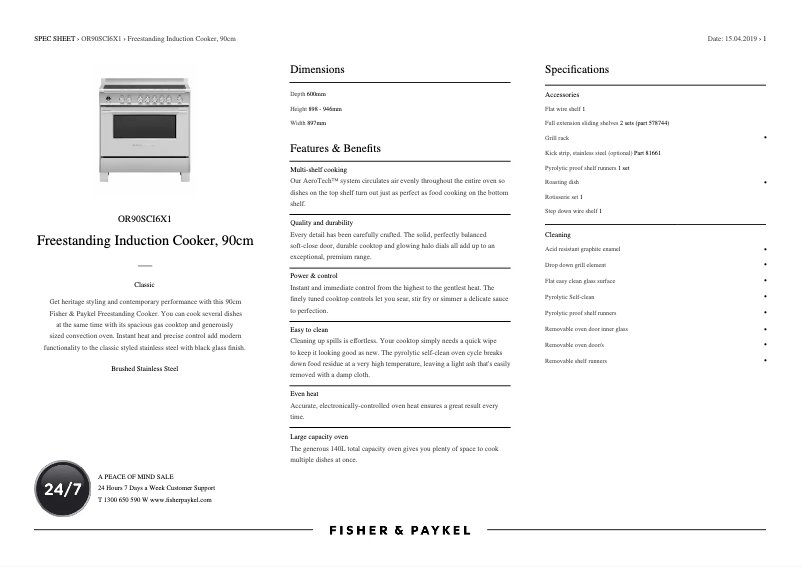 Page n°1 - Fiche technique Fisher & Paykel OR90SCI6X1