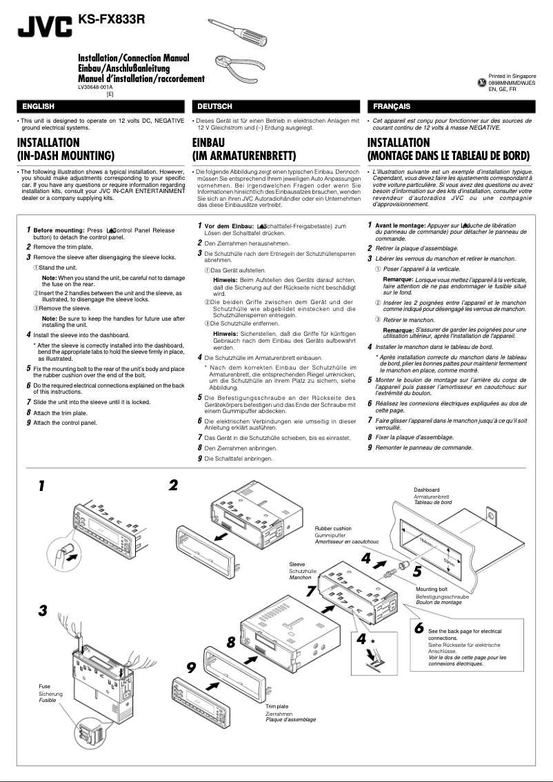 Page n°1 - Manuel utilisateur JVC KS-FX833R