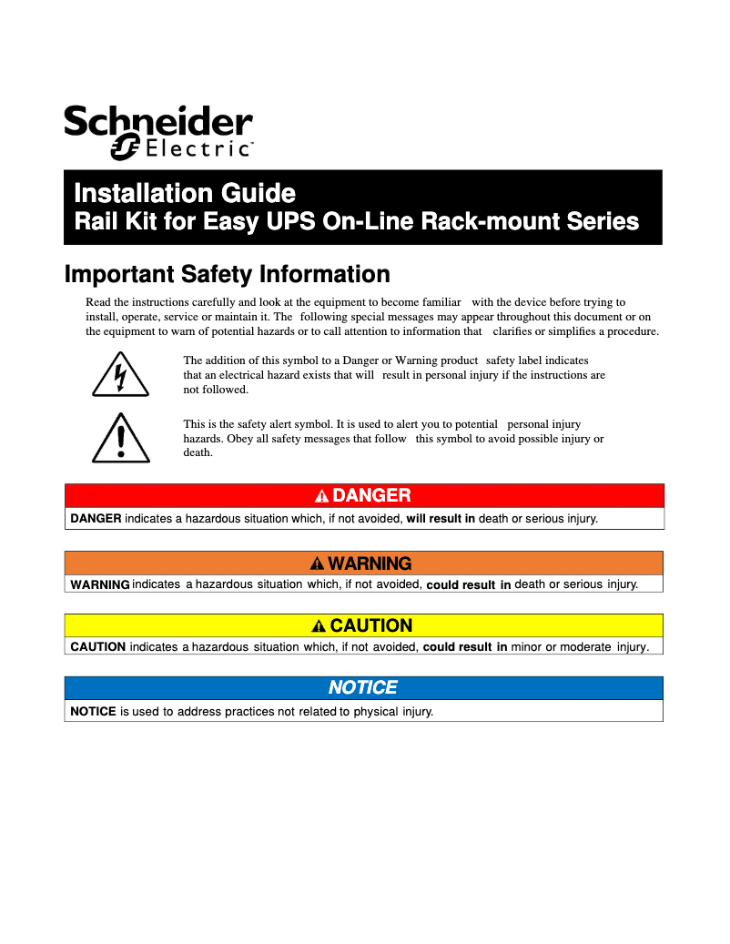 Page 1 de la notice Manuel utilisateur Schneider SRVSRK1