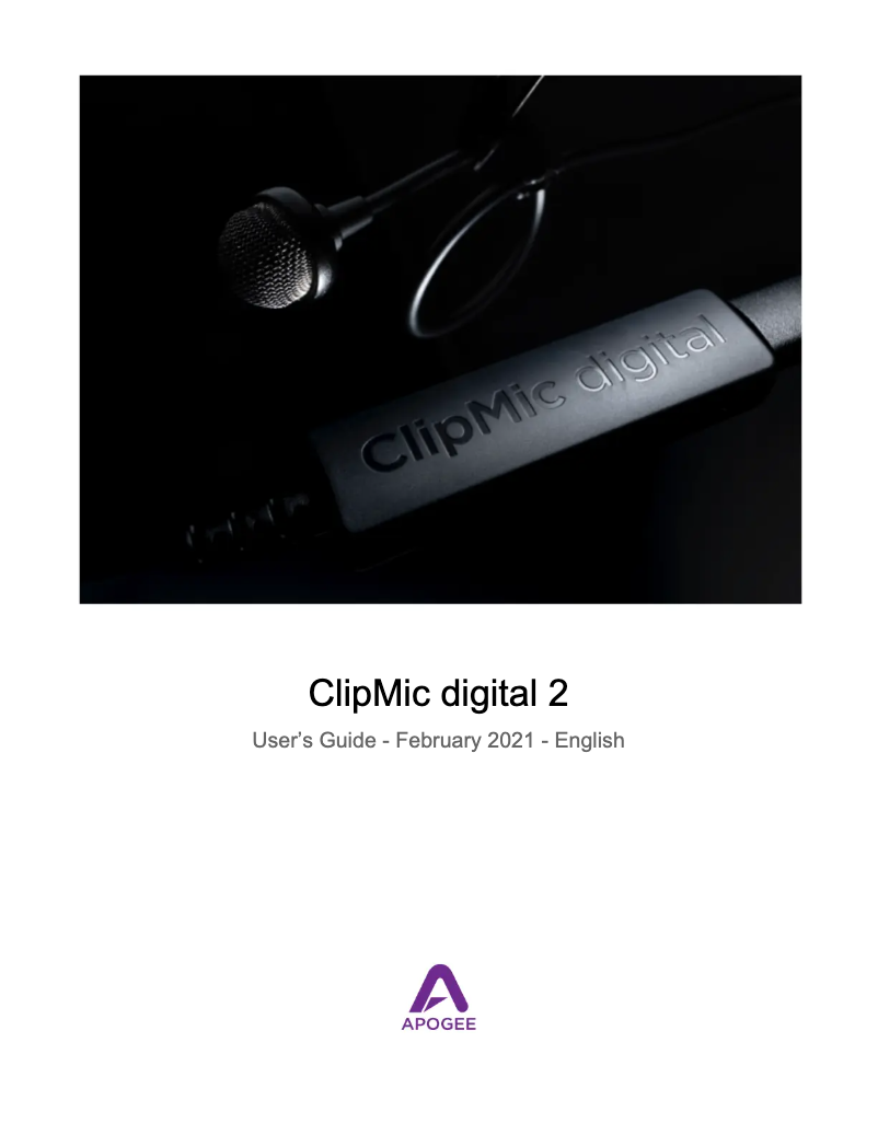 Page n°1 - Manuel utilisateur Apogee ClipMic digital 2