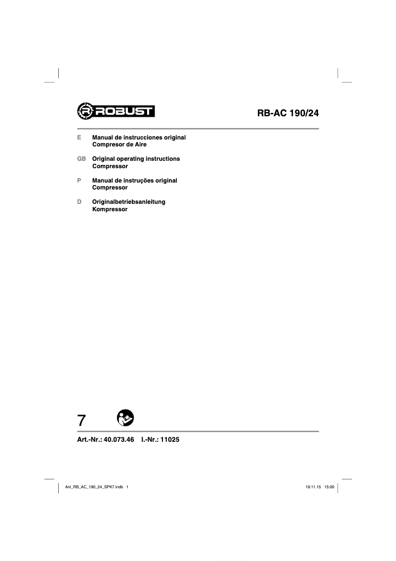 Page n°1 - Manuel utilisateur Robust RB-AC 190/24