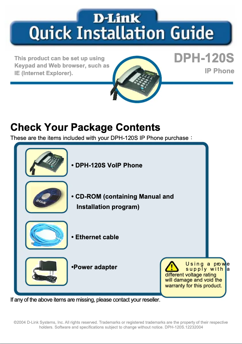 Página 1 del manual Guía de instalación D-Link DPH 120S