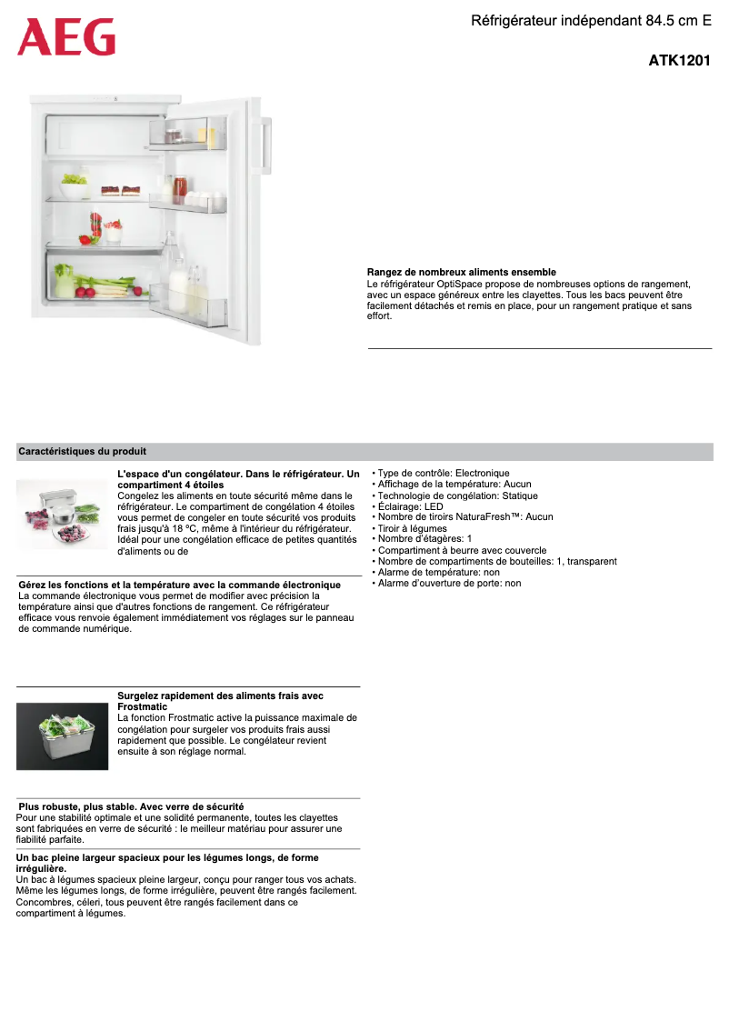 Page 1 de la notice Fiche technique AEG ATK1201
