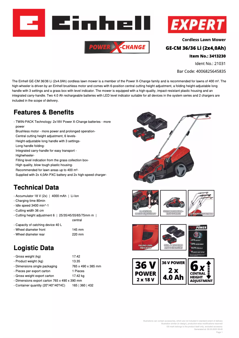 Image de la première page du manuel de l'appareil GE-CM 36/36 Li