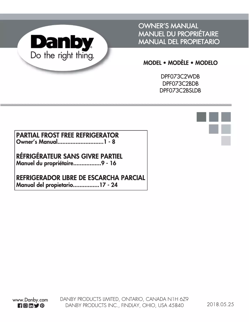 Page 1 de la notice Manuel utilisateur Danby DPF073C2BDB