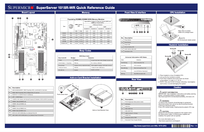 Page 1 de la notice Guide de démarrage rapide Supermicro SuperServer 1018R-WR