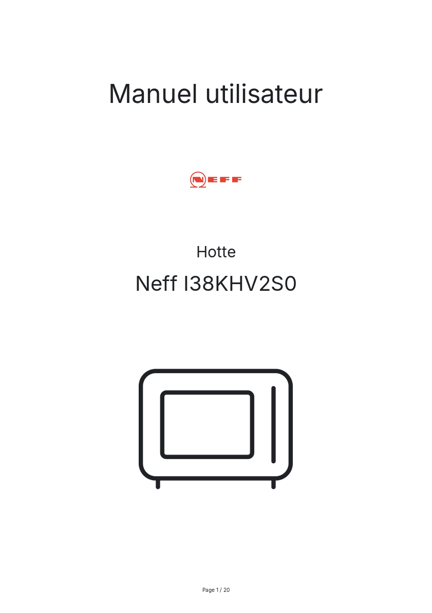 Page n°1 - Manuel utilisateur Neff I38KHV2S0