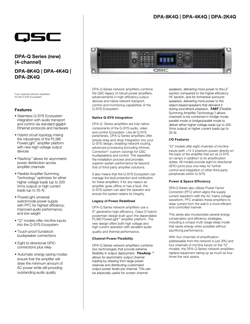 Page 1 de la notice Fiche technique QSC DPA-2K4Qn